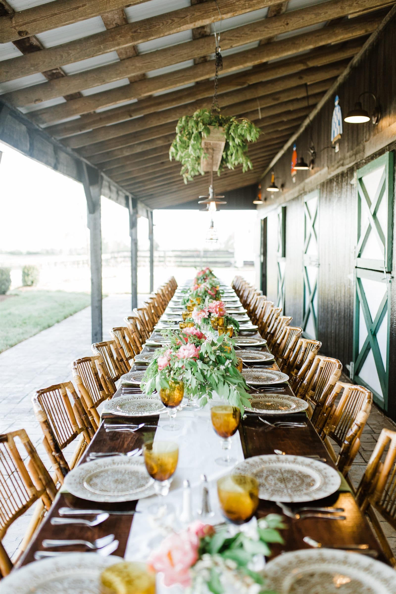 A single long table down the barn gallery