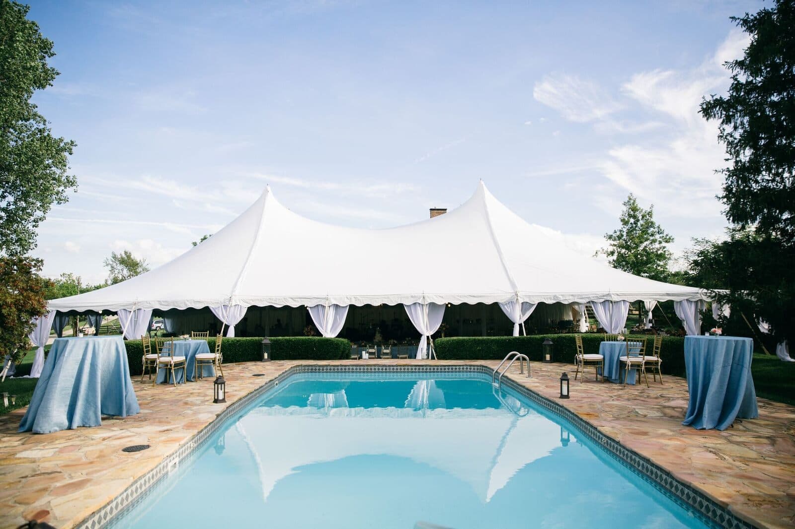 The pool beside the tented lawn