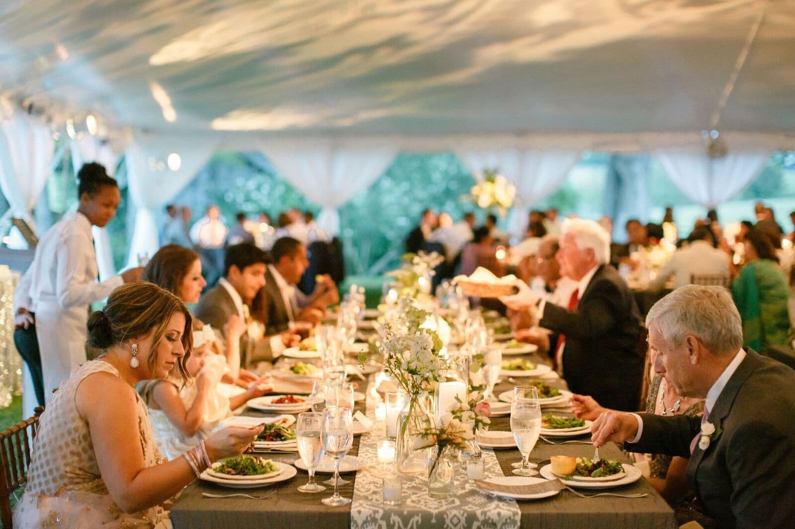 A formal dinner under the tent